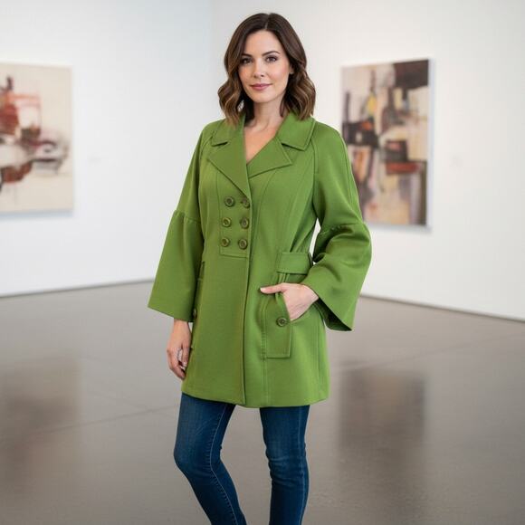 Sandro Jackets & Blazers - Sandro Green Double Breasted Button Bell Sleeve Coat Jacket Large